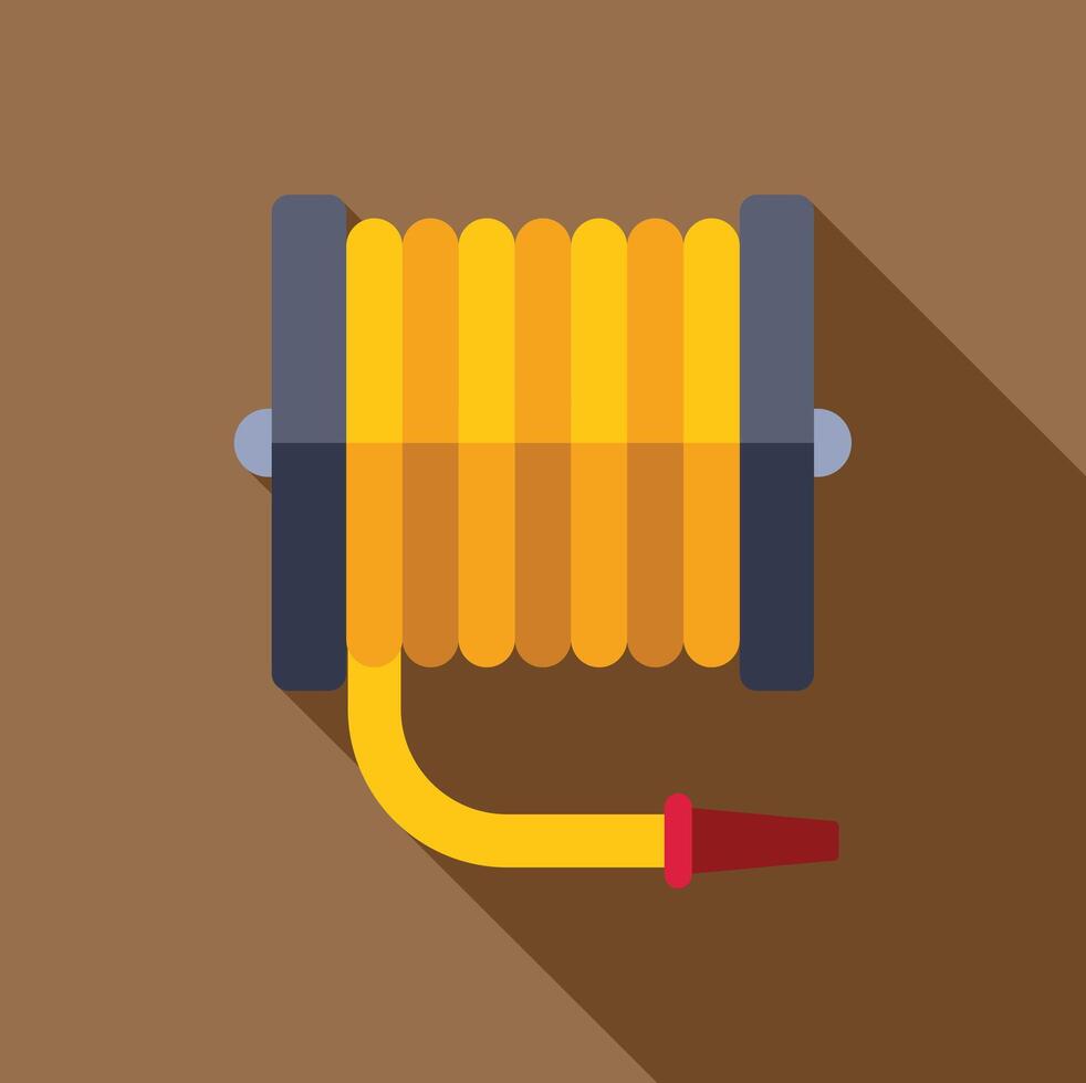 Yellow garden hose lying on brown background with long shadow vector
