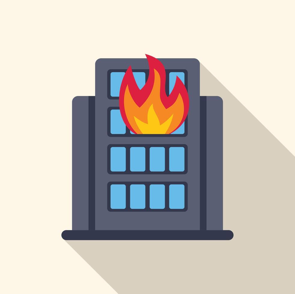 Big city building on fire with flames coming out of windows modern flat style vector illustration