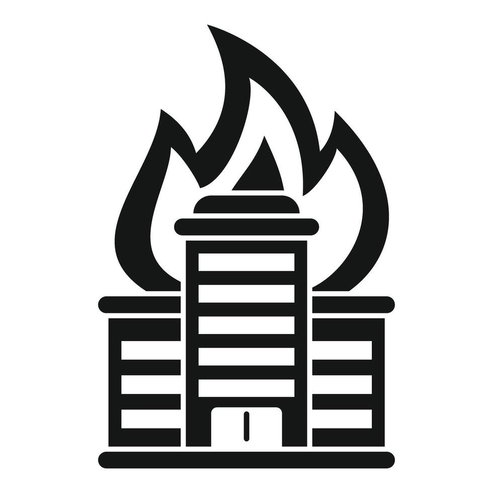 Big city building burning in fire icon vector
