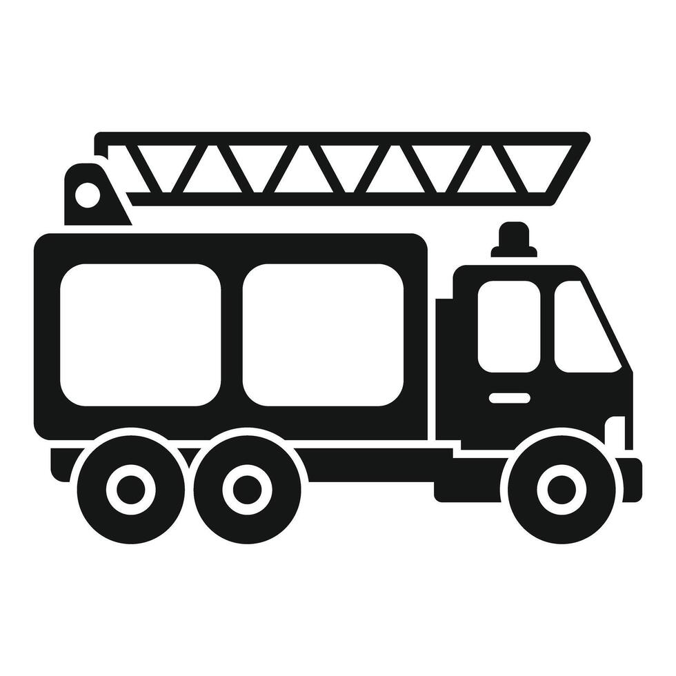 Fire truck saving people with extended ladder icon vector