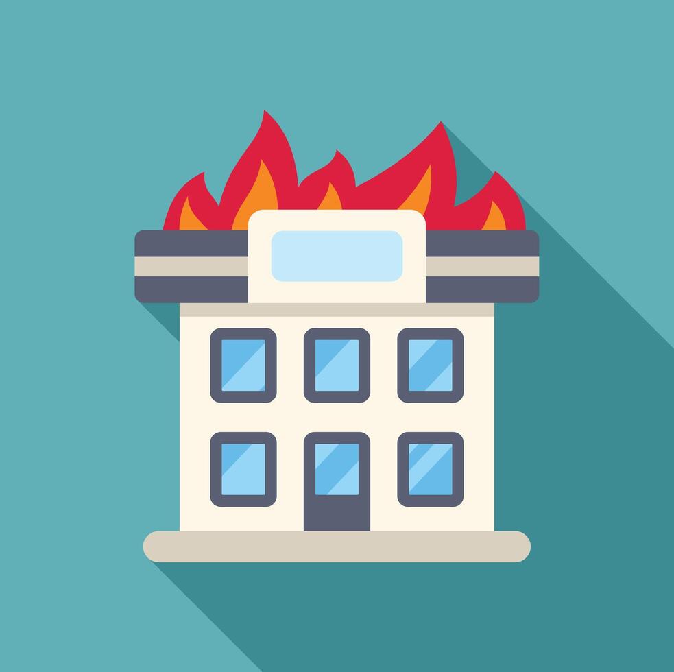 Office building burning with fire on roof illustration vector