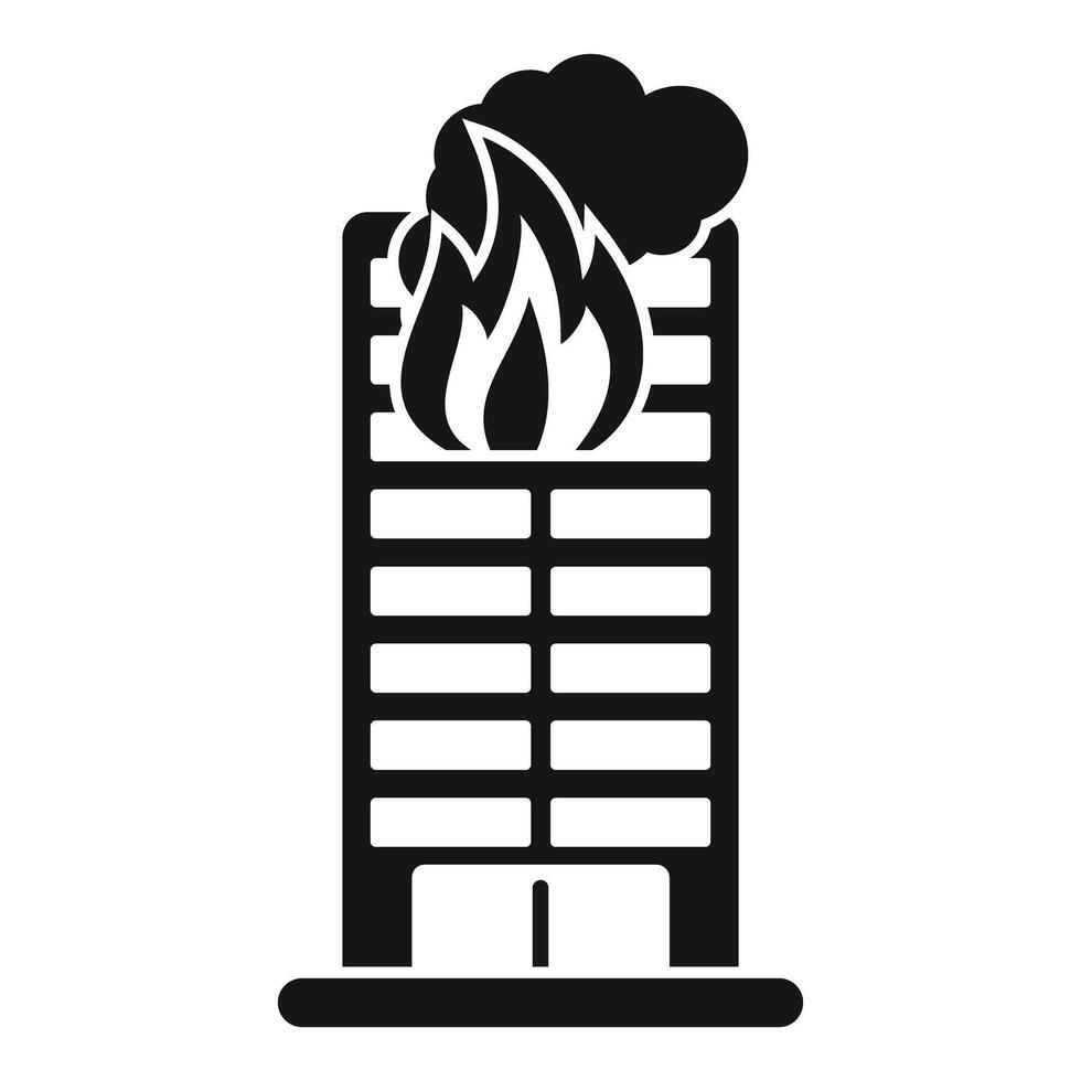 Burning office building with smoke and flames icon vector