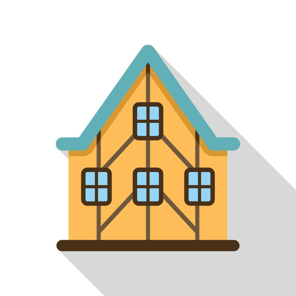 Two story detached house with four windows and blue roof in flat design style vector