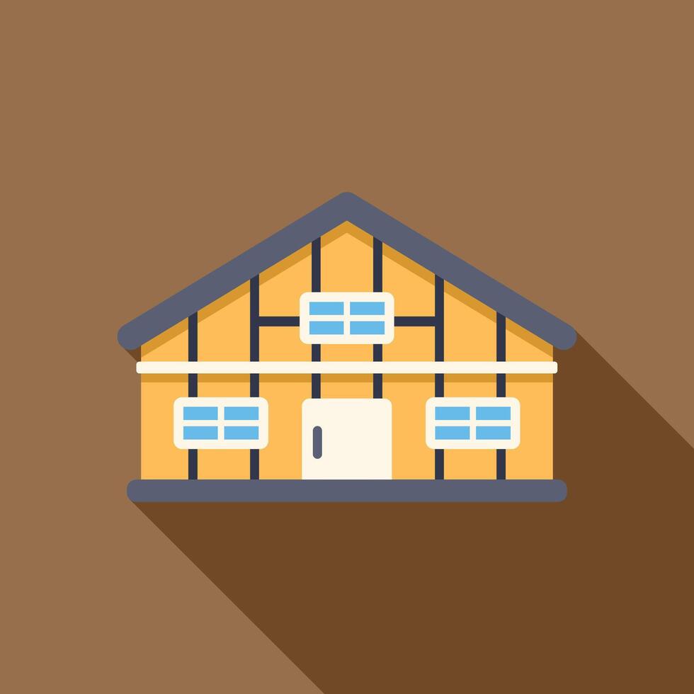 Wooden house structure with long shadow on brown background vector