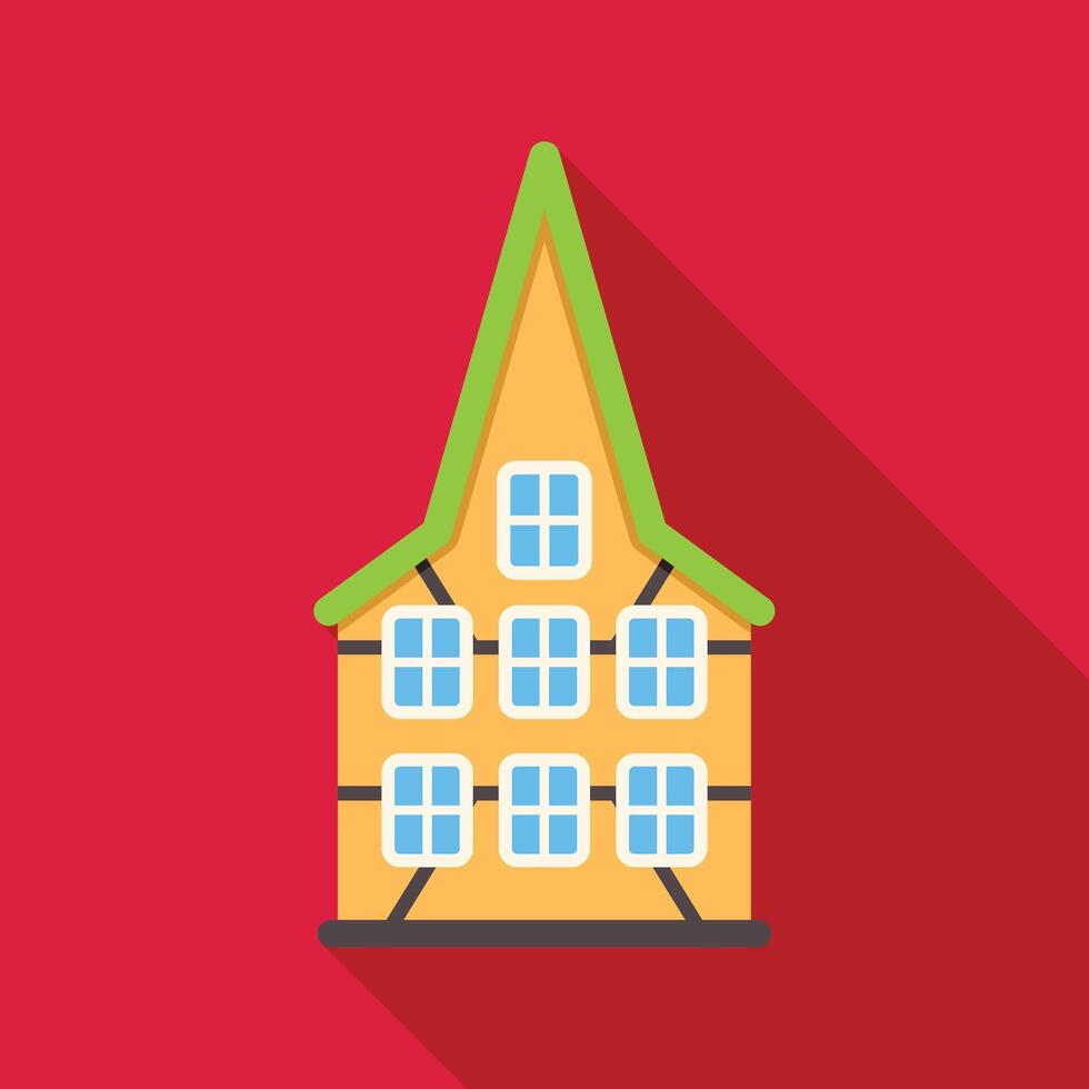 Traditional dutch house with gable roof casting long shadow on red background vector