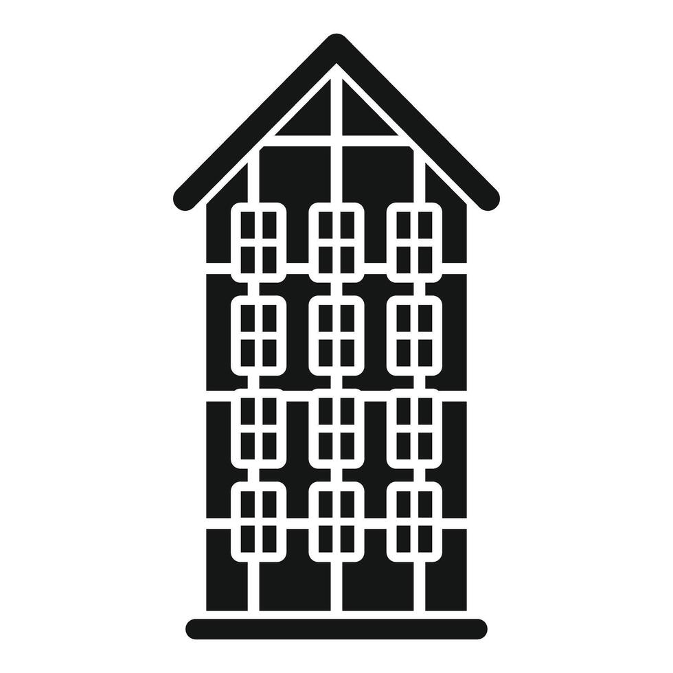 Simple black and white facade of building with many windows icon vector