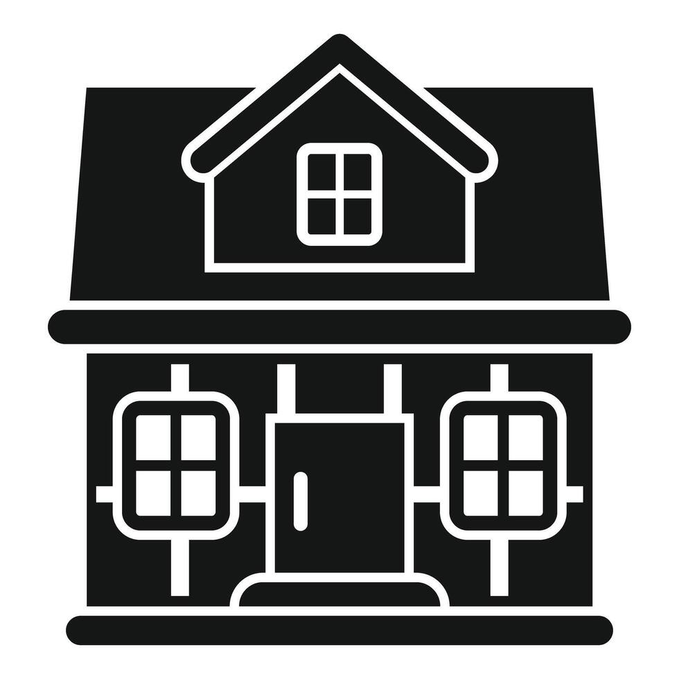 Two storey house with attic and garage building icon glyph vector