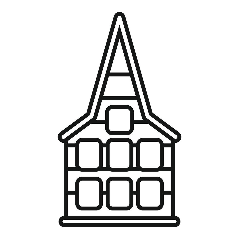 Simple black and white icon style illustration of a building with a steep roof and square windows vector