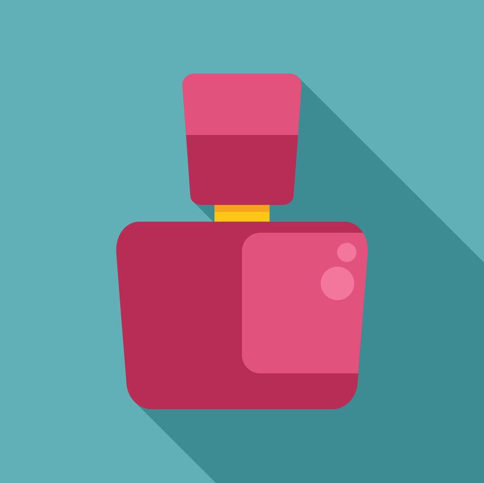 Pink perfume bottle casting long shadow on turquoise background vector