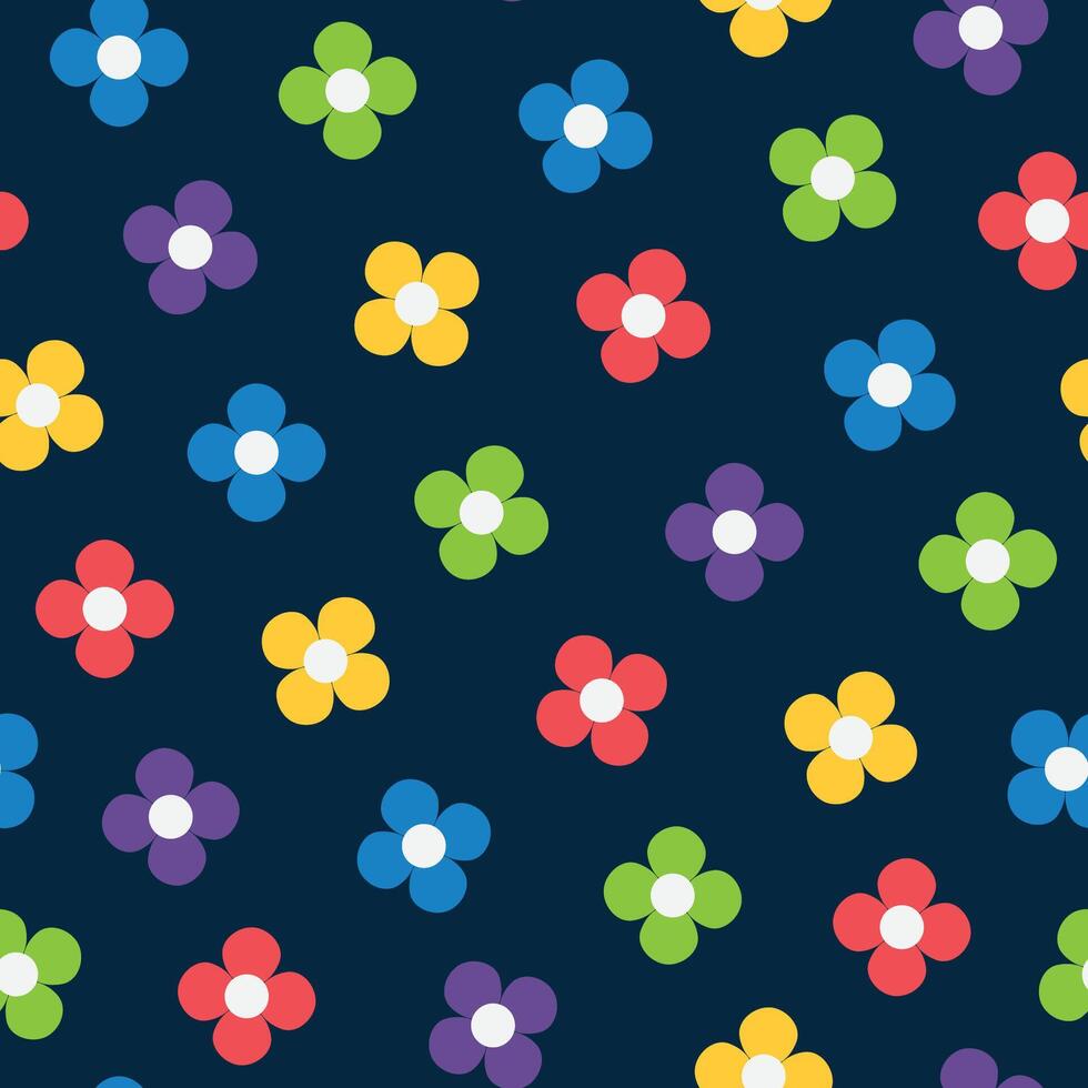 simple seamless pattern of colorful flowers on dark background vector