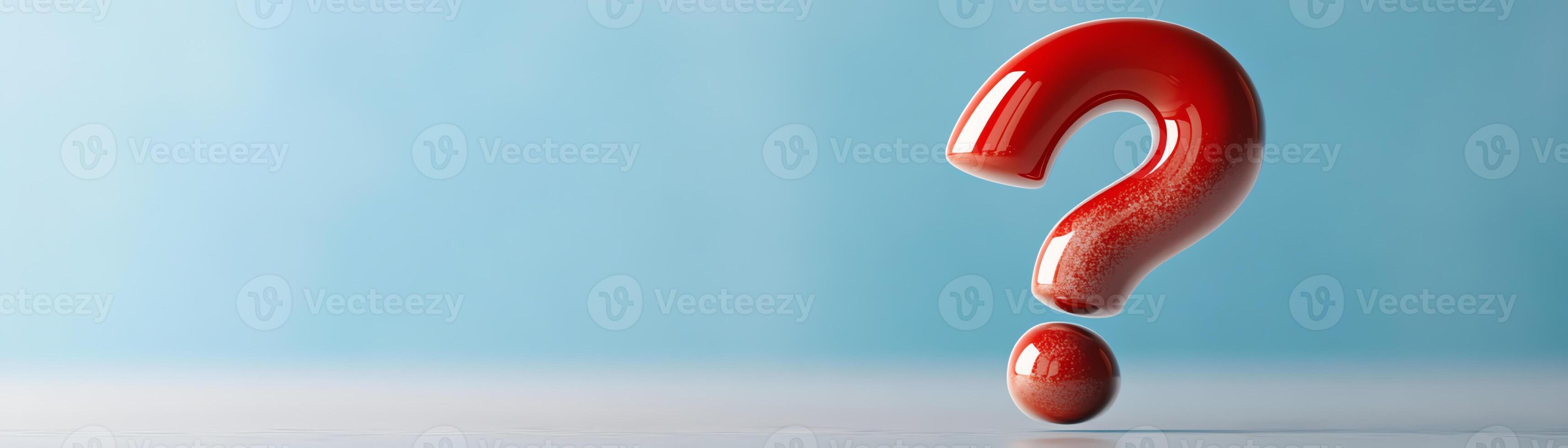 Red question mark on a light blue background. Conceptual image for inquiry, uncertainty, and curiosity with copy space for text. photo