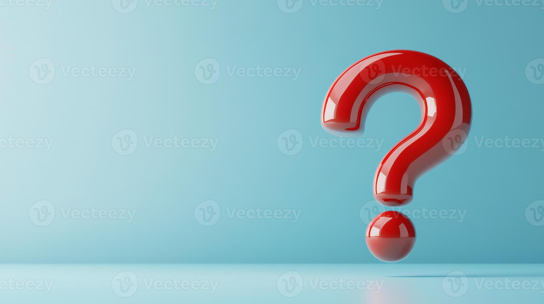 Red question mark on a light blue background, symbolizing curiosity, inquiry, uncertainty, and problem-solving. 3D illustration. photo