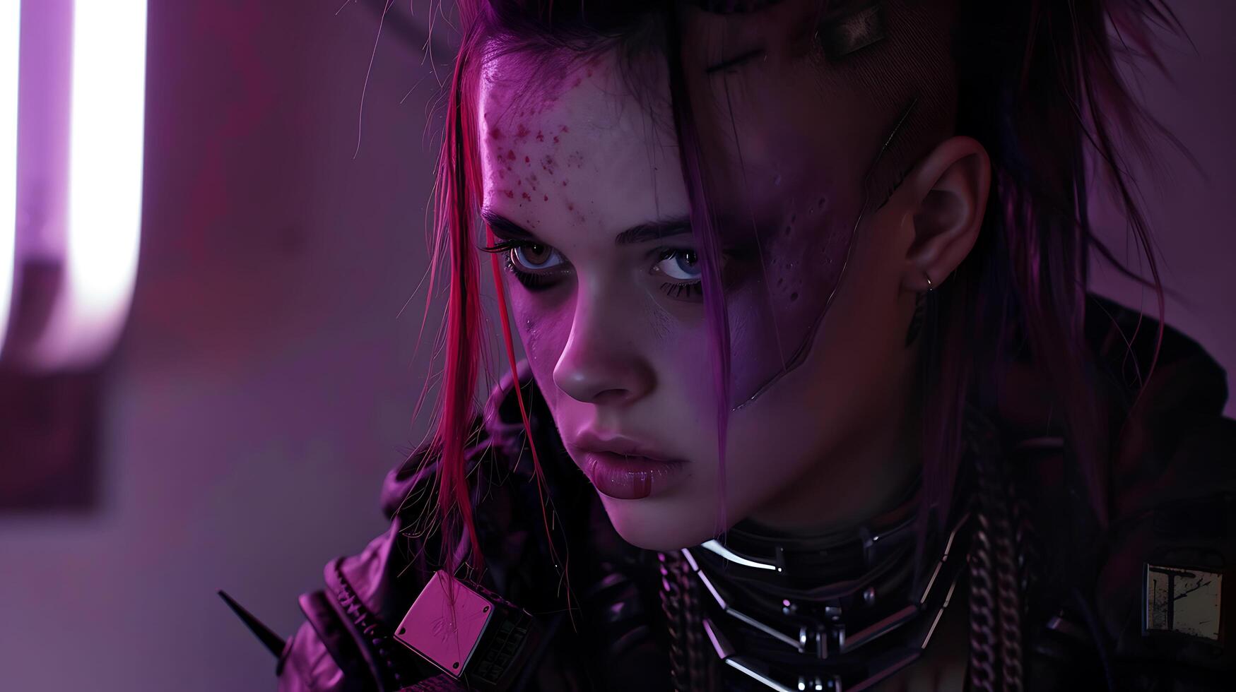a woman with a purple hair and piercings photo