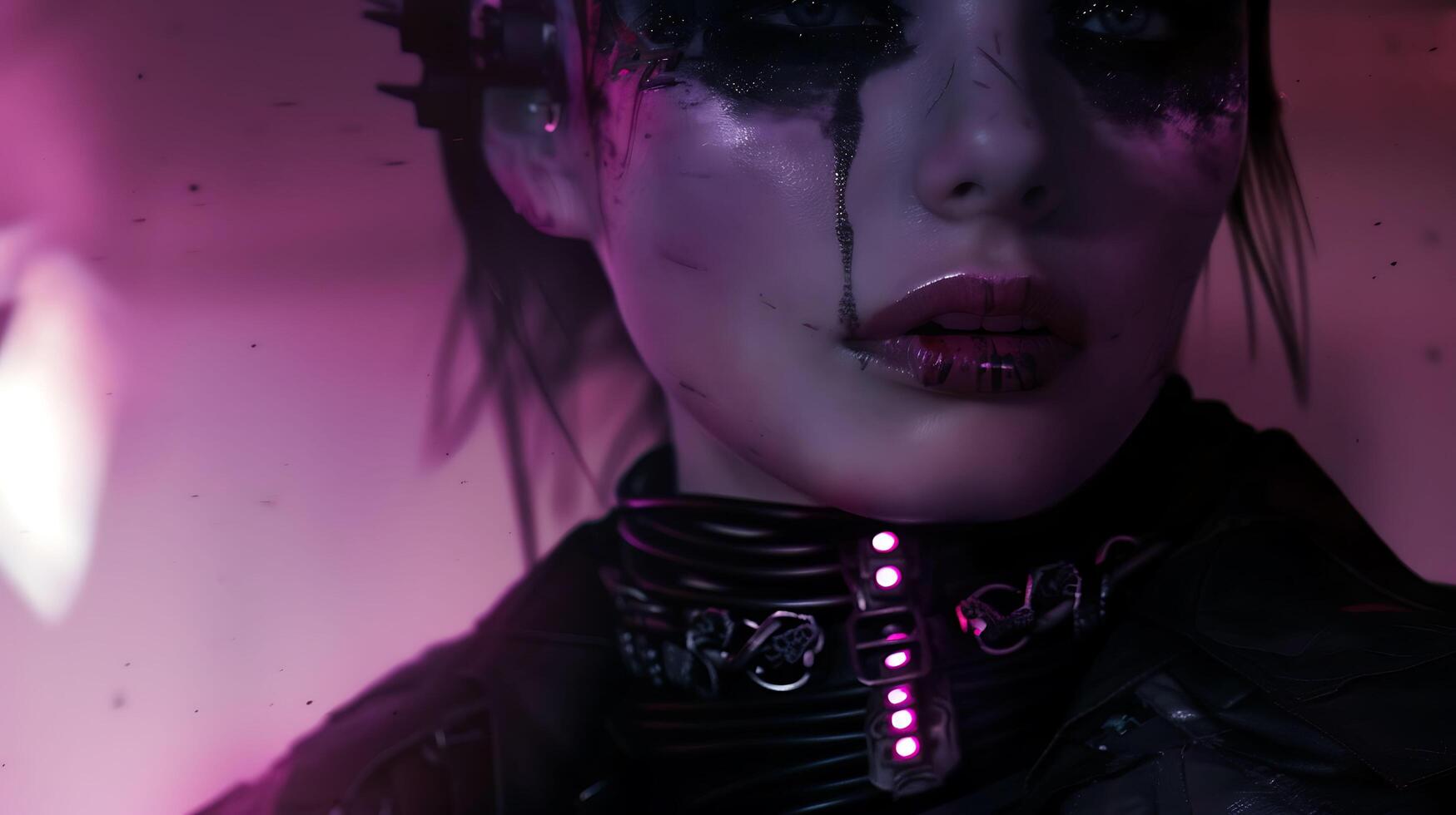 a woman with a black and pink makeup photo