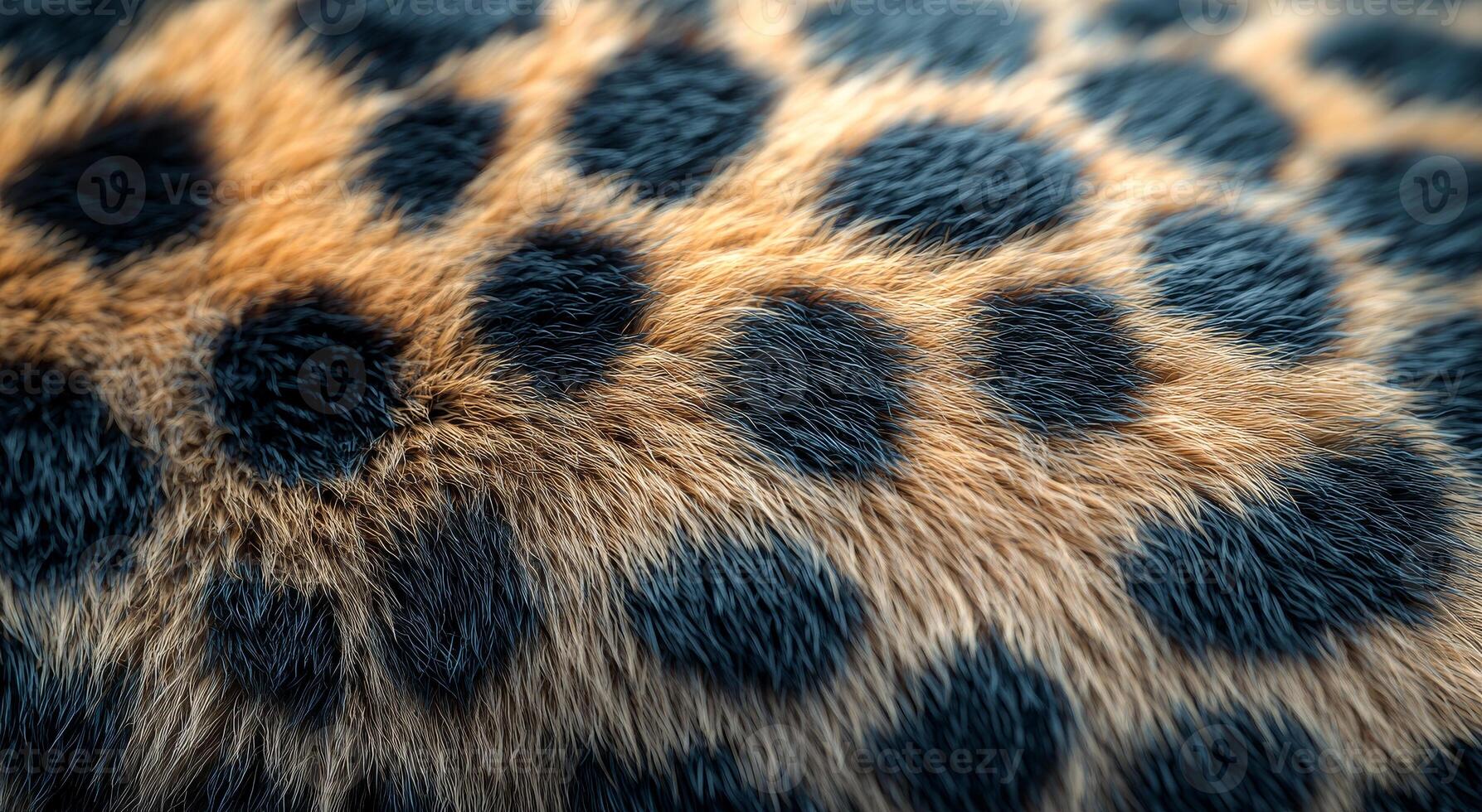A close up of a spotted animal's fur. The fur is brown and black with a blue tinge. The fur is very fuzzy and has a lot of texture photo