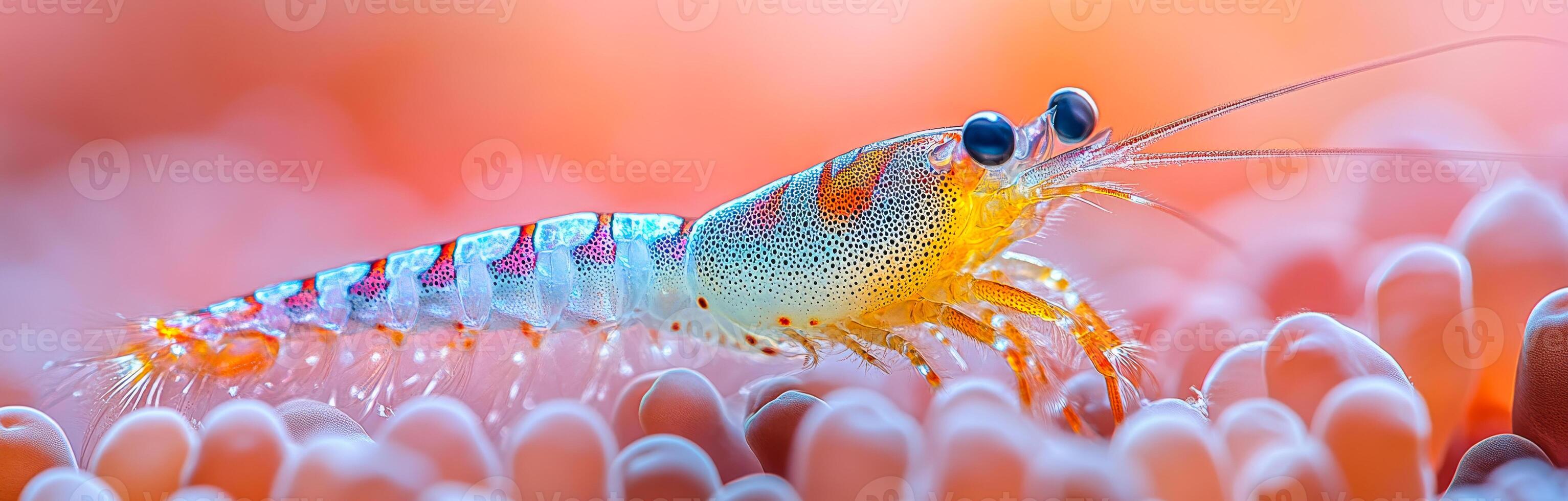 A vibrant shrimp navigates through colorful coral. A vibrant shrimp navigates through colorful coral. The underwater habitat provides a beautiful backdrop for this marine creature. photo