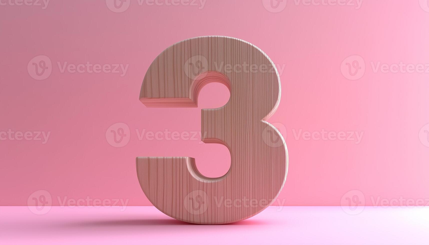 Shape number 3 made from pieces wooden textured in pastel background photo