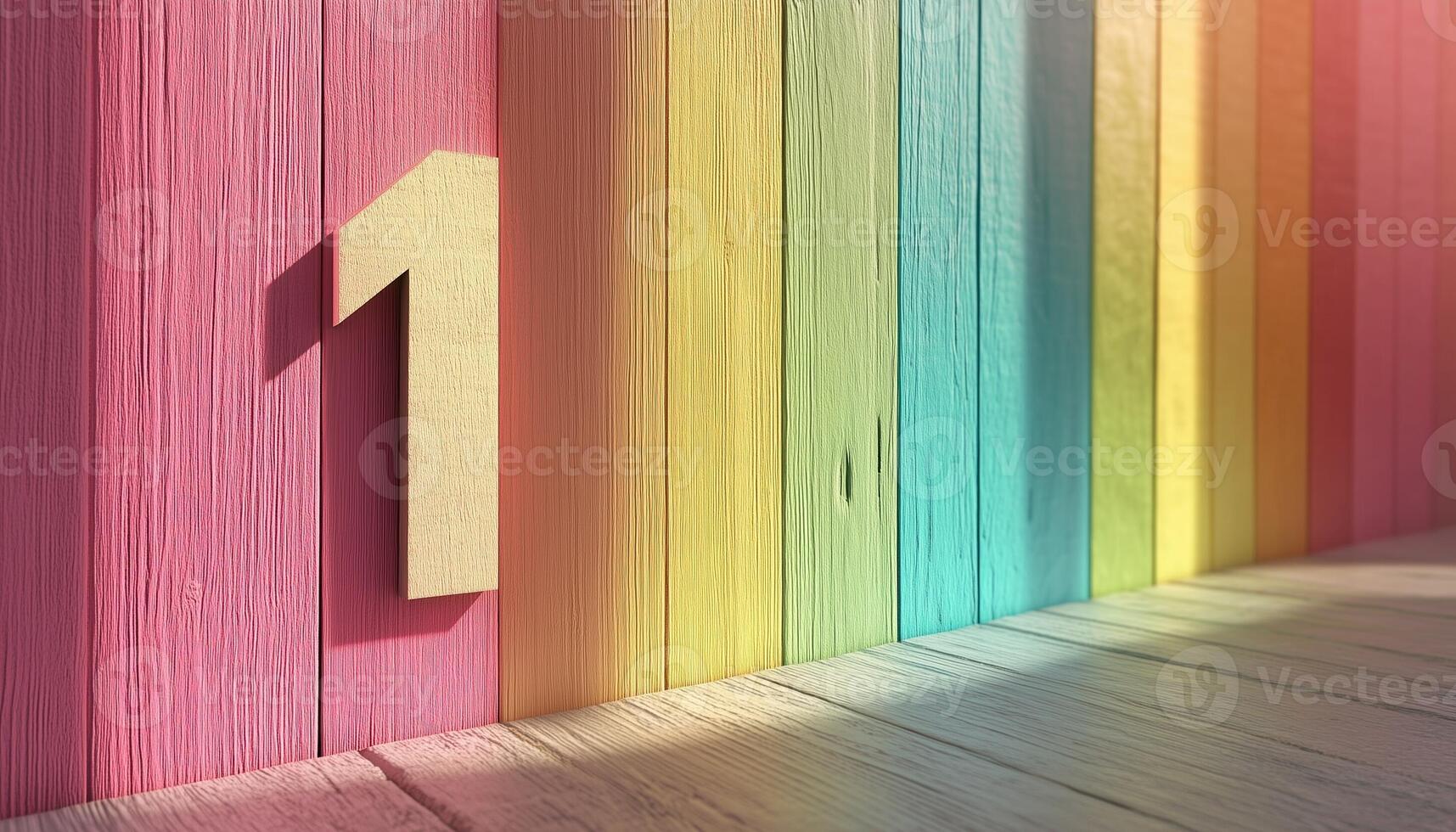 Shape number 1 made from pieces wooden textured in pastel background photo
