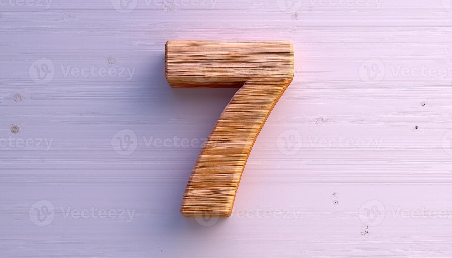 Shape number 7 made from pieces wooden textured in pastel background photo