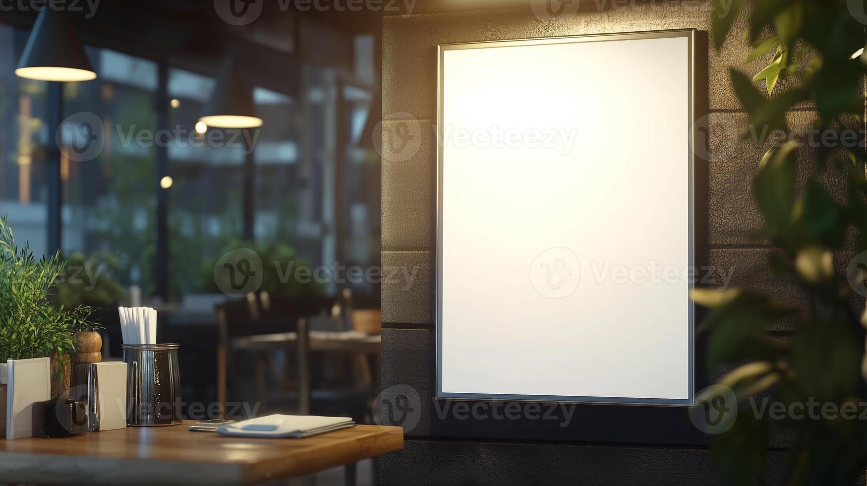 Blank white board frame for information menu or sale in front of store restaurant photo