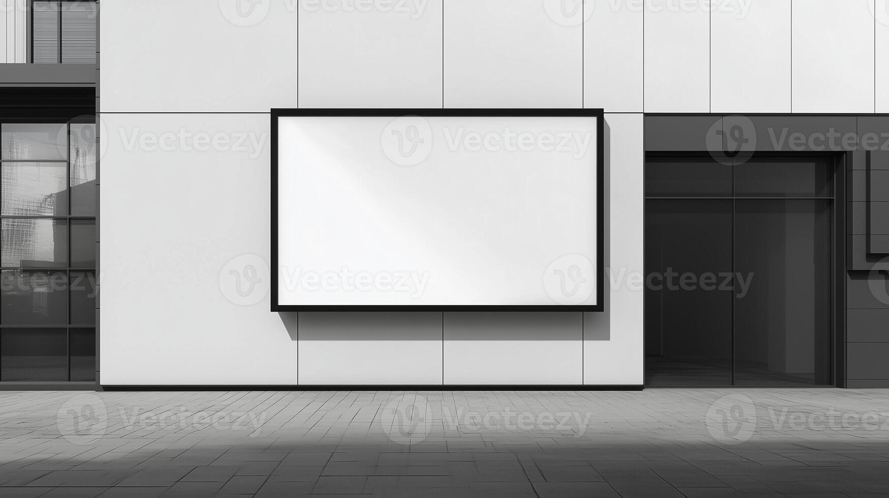 Mockup blank board modern placard rectangle advertising in wall building for information photo