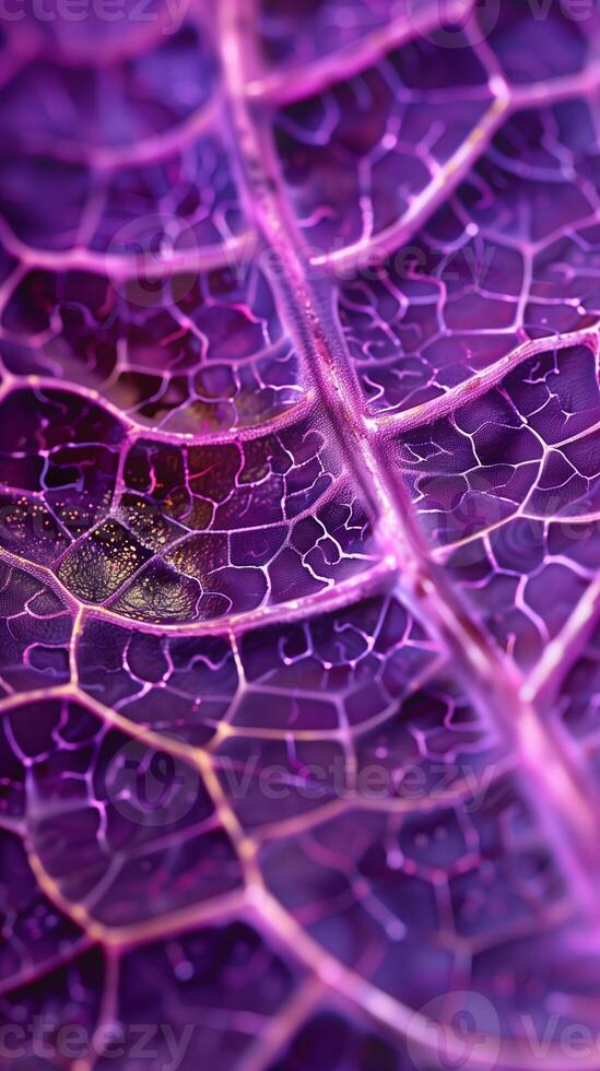 Focused closeup macro on stomata leaf purple chlorophyll and vein organic nature background photo