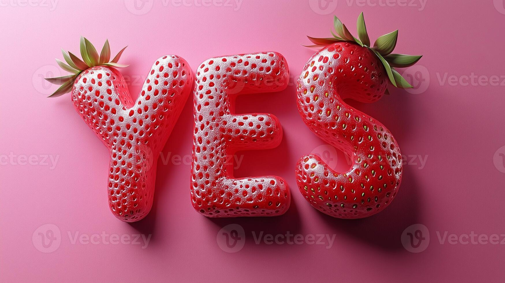 The letter YES is framed by a red strawberry textured fruit for kids on solid background photo