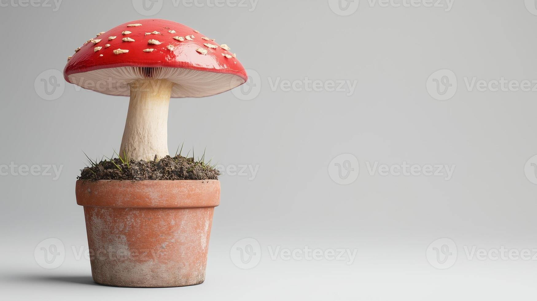 Mushroom red plant on clay pot with soil houseplant decoration botanical gardening photo