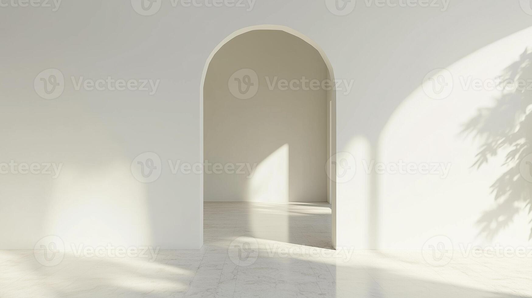 White wall room with shadow window sunlight and arch entrance on empty house photo
