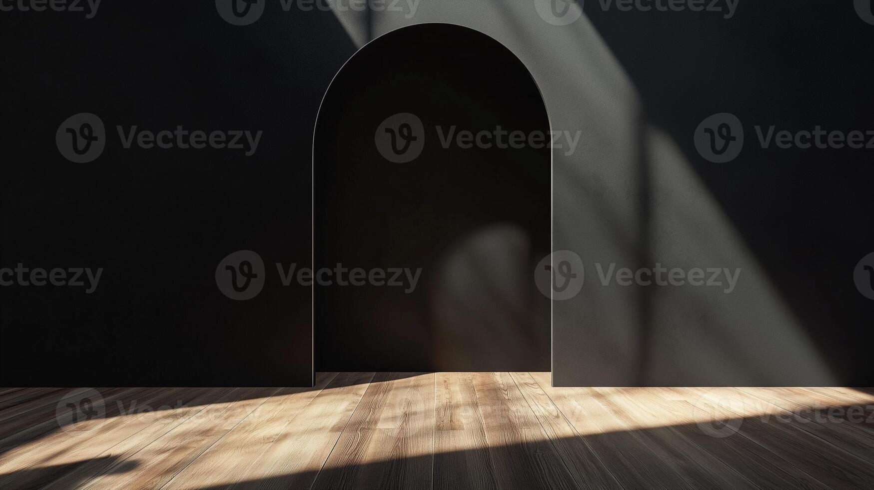 Black wall room with shadow window sunlight and arch entrance on empty house photo
