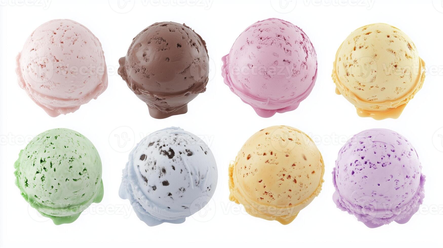 Assorted ice cream scoop colorful fruity flavor pattern photo