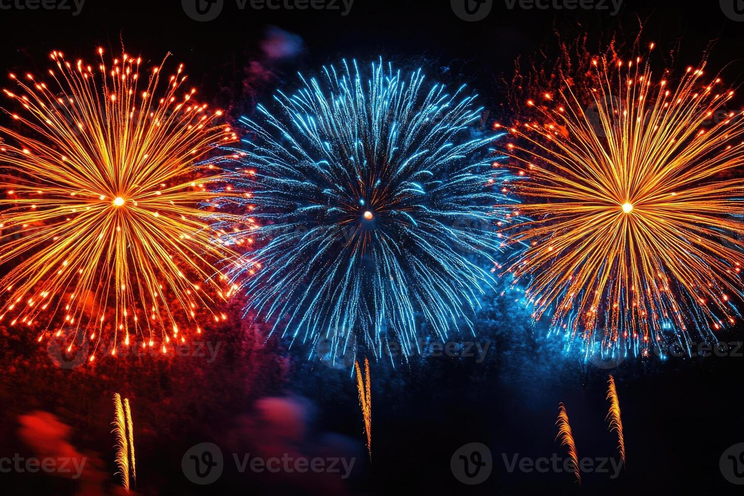Colorful fireworks exploding in the night sky photo