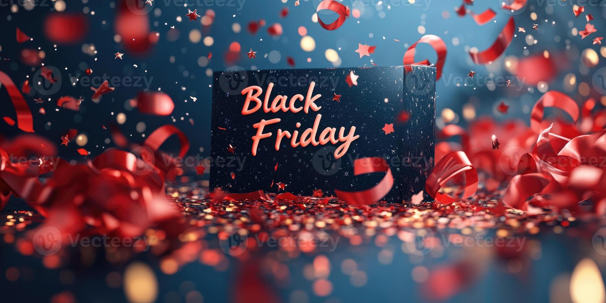 Black friday sale concept with shopping bag and falling confetti photo
