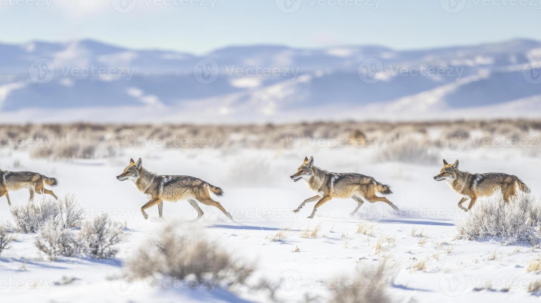 Coyotes Running in a Snowy Landscape photo