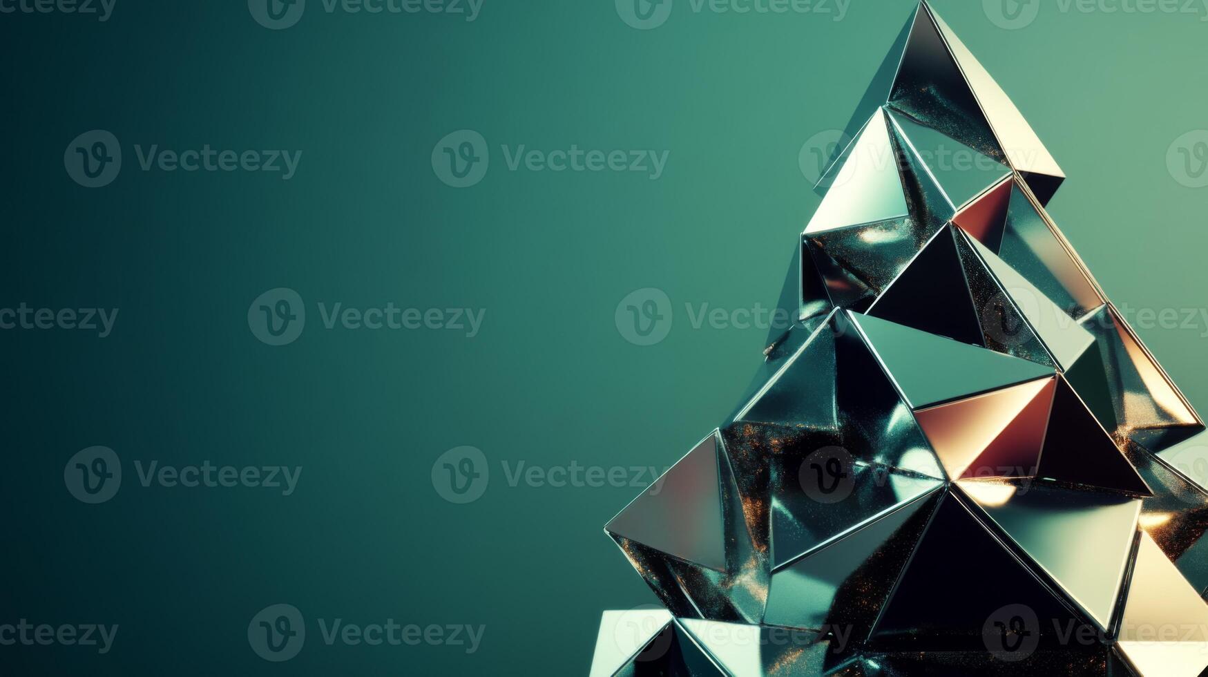 Abstract Metallic Structure with Geometric Triangles on a Green Background photo