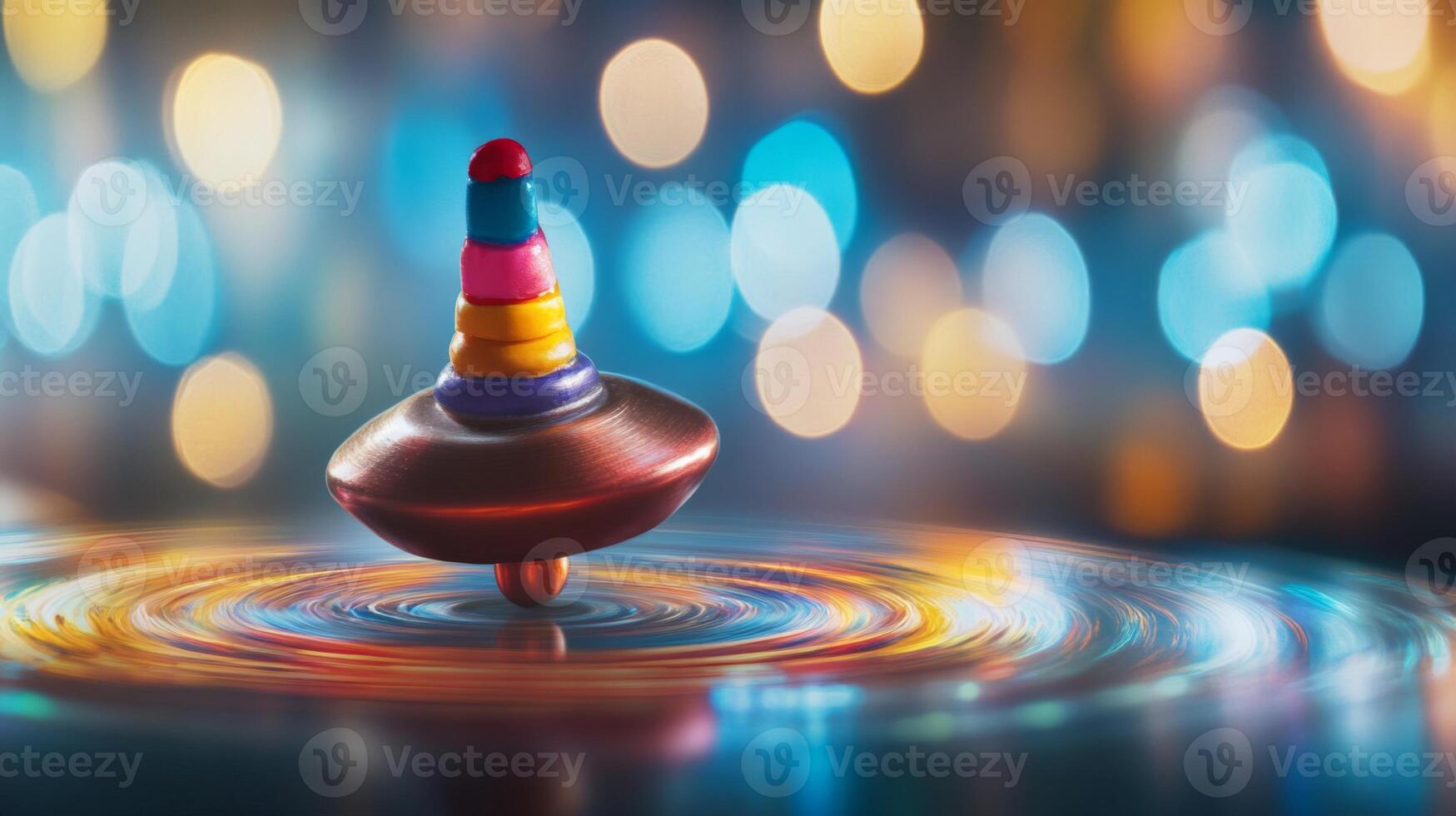 Colorful Spinning Top with Blurred Lights Background photo