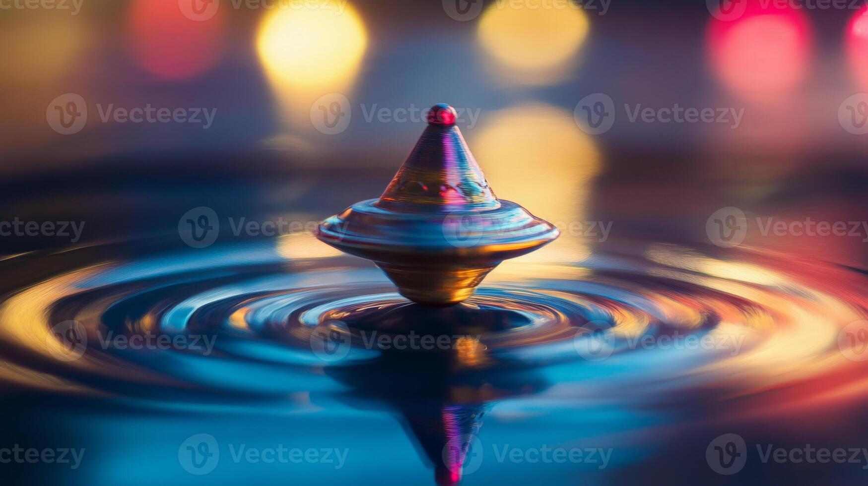 A Spinning Top Creates Colorful Ripples in a Pool of Water photo
