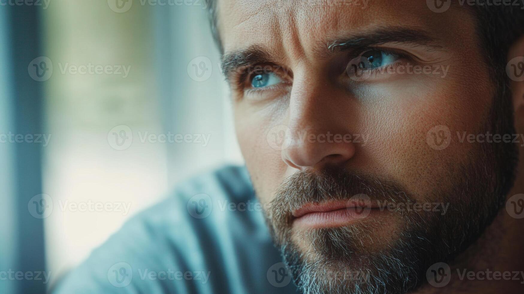 Close-up Portrait of a Man with Blue Eyes and a Beard photo