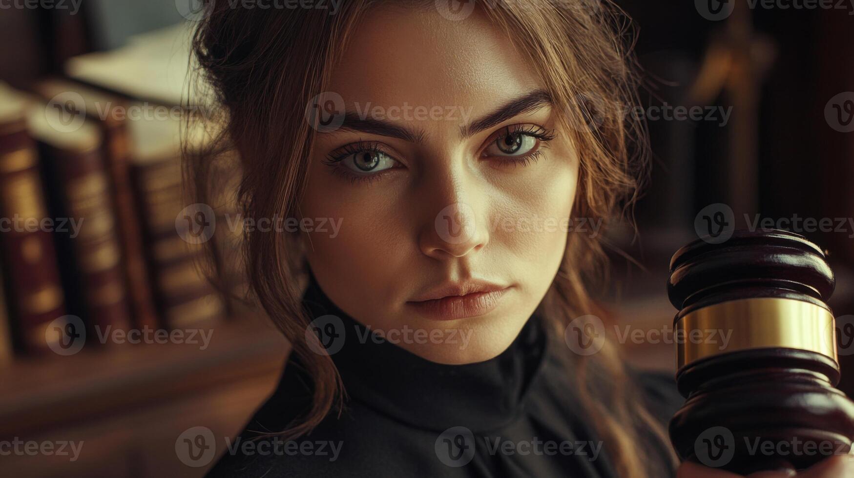 Young Woman with Gavel in a Law Office photo