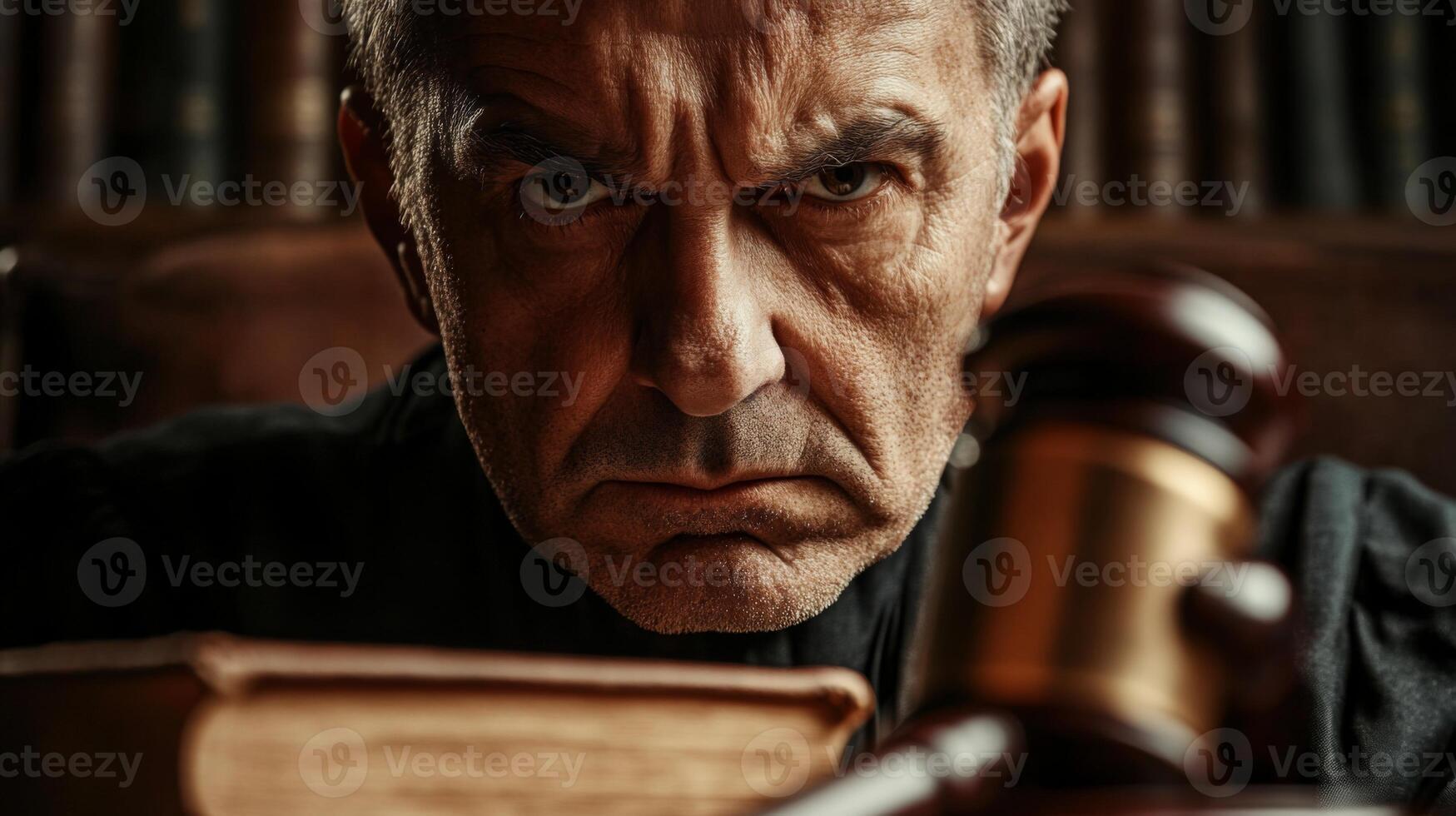 A Stern Judge with Gavel and Book Ready to Deliver Justice photo
