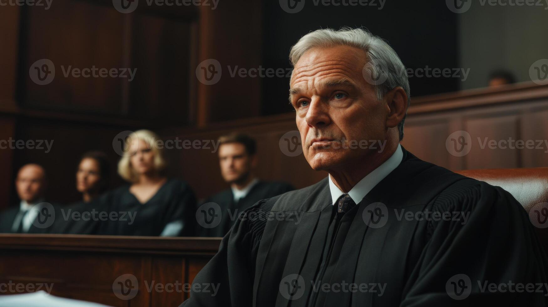 Judge Presiding Over Courtroom With Attentive Expression photo