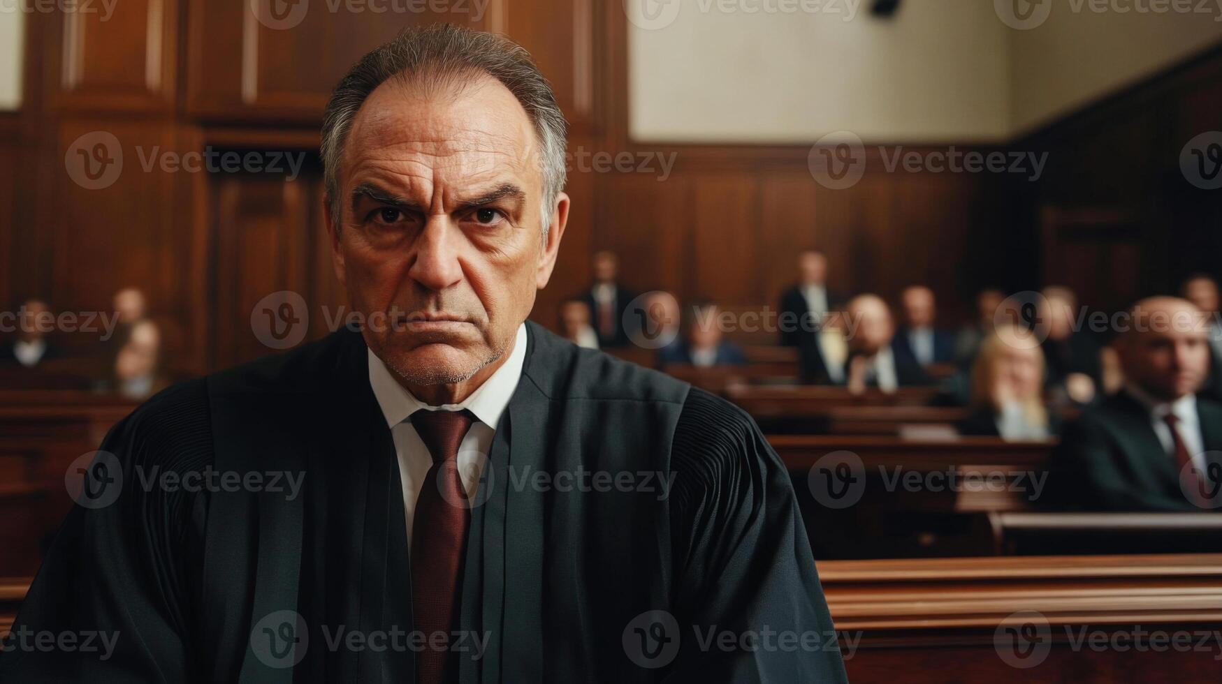 A Judge in His Courtroom, Looking Seriously at the Jury photo