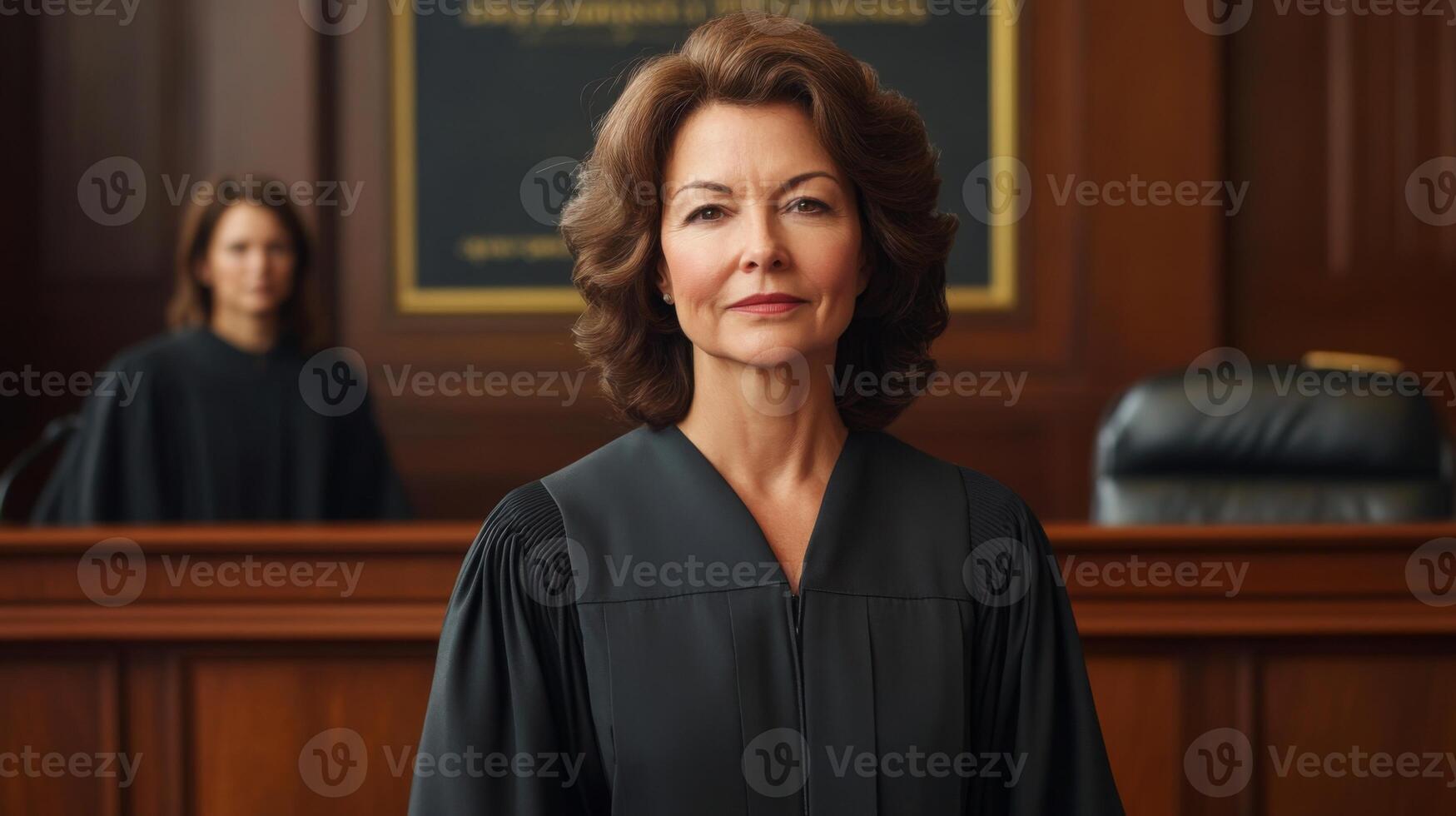 A Female Judge Wearing a Black Robe in a Courtroom photo