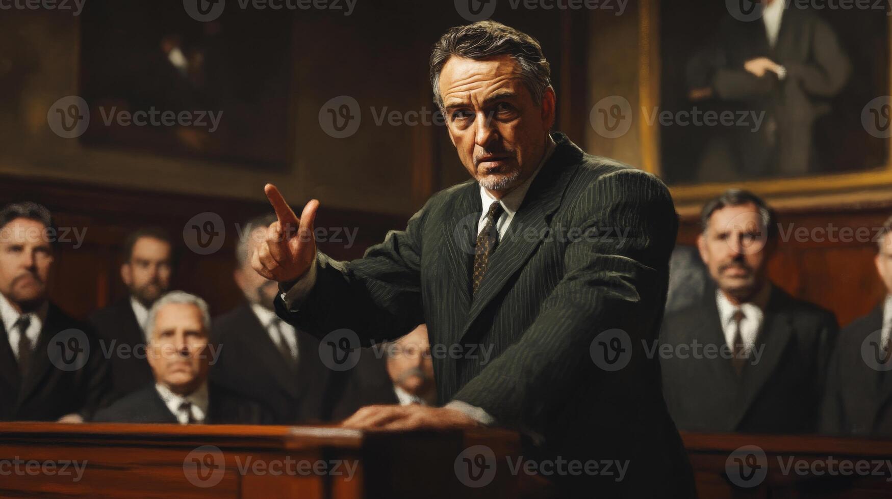 A Man in a Suit Making a Point at a Gathering photo