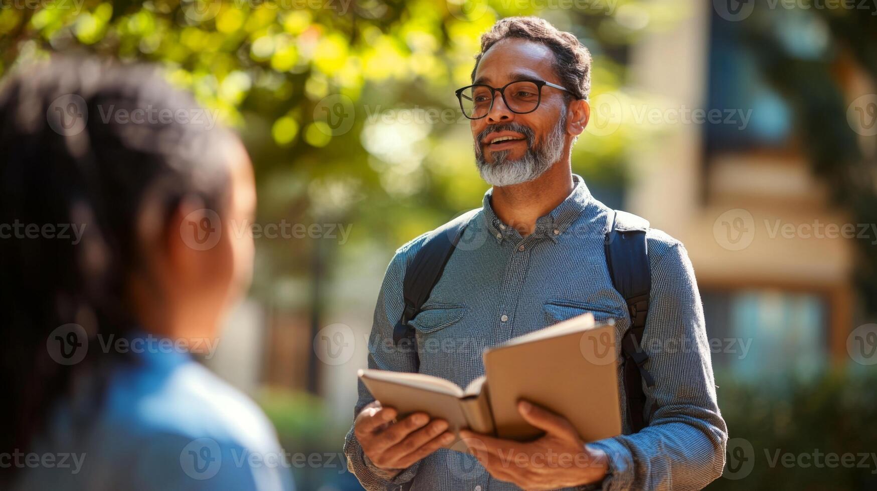 A Man with a Grey Beard Reads a Book in a Park photo