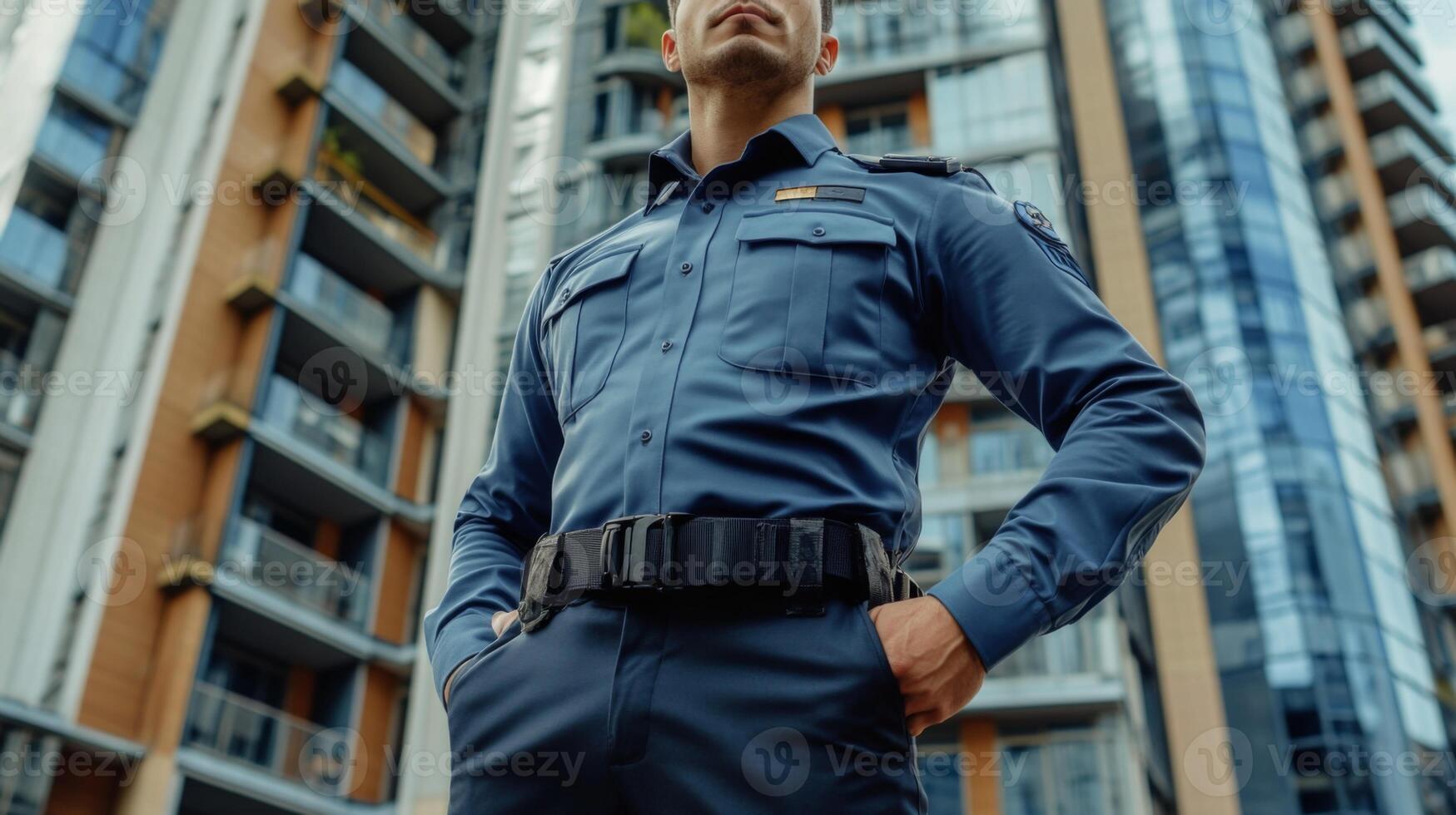 Security Guard Standing in Front of an Apartment Building photo