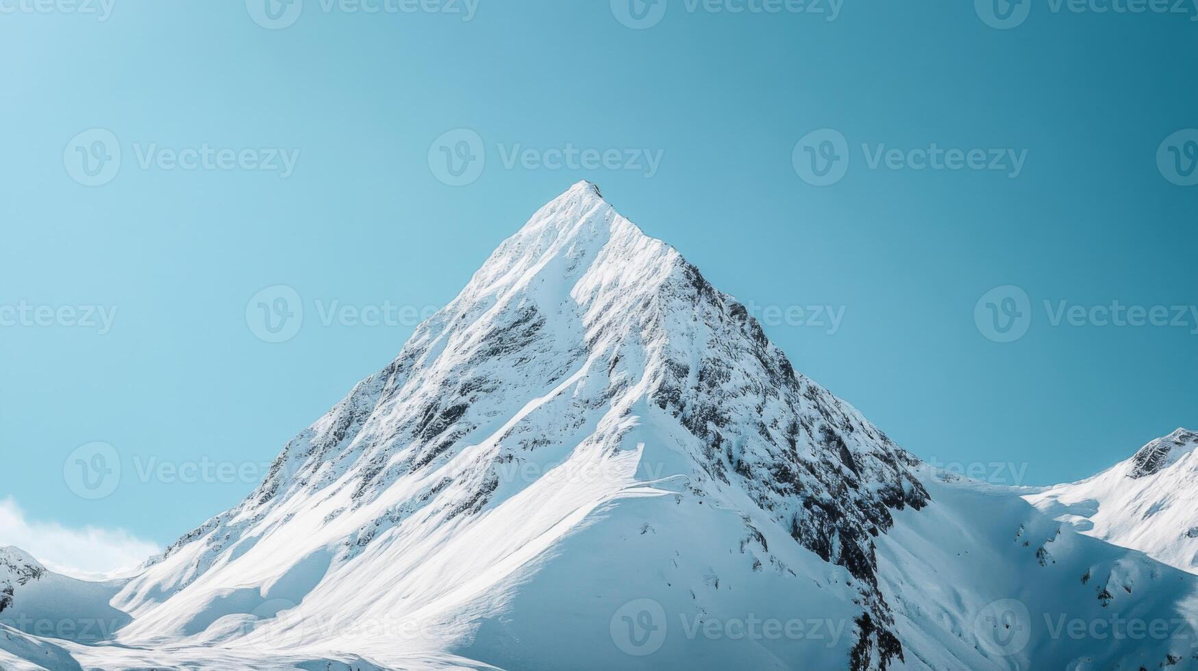 A snow-capped mountain peak against a clear blue sky photo
