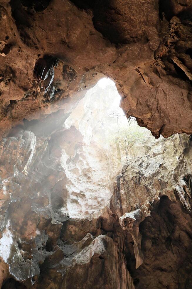The mouth of the Khao Luang Cave in Phetchaburi with light coming through the top photo