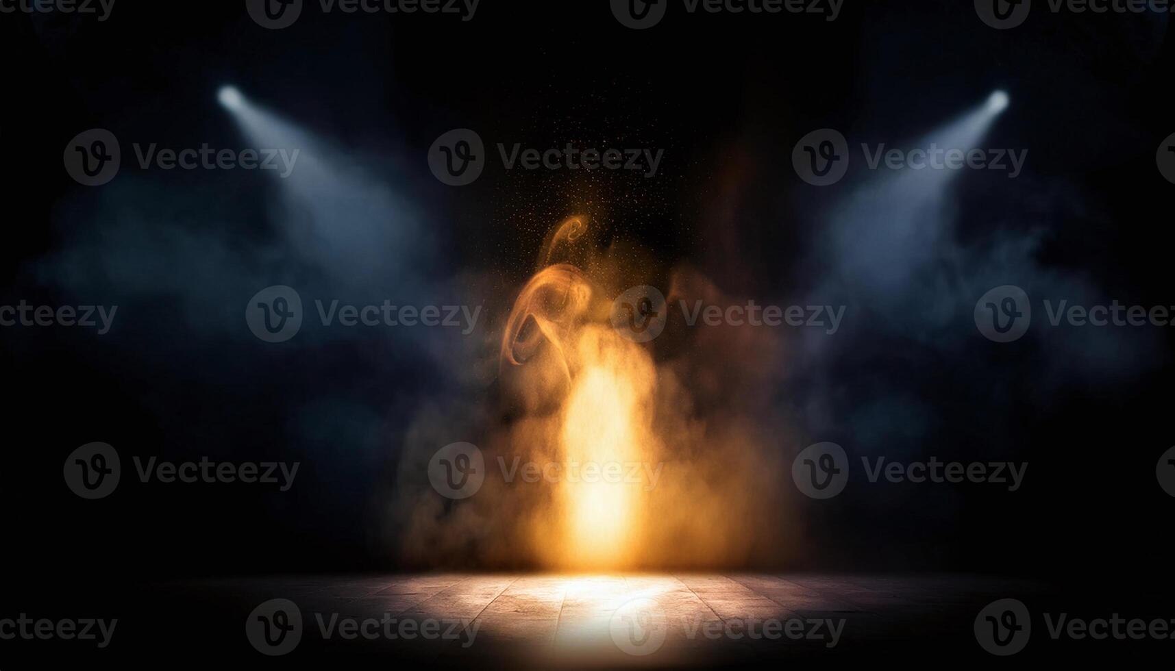 A man is standing in front of a stage with smoke coming out of his hands photo