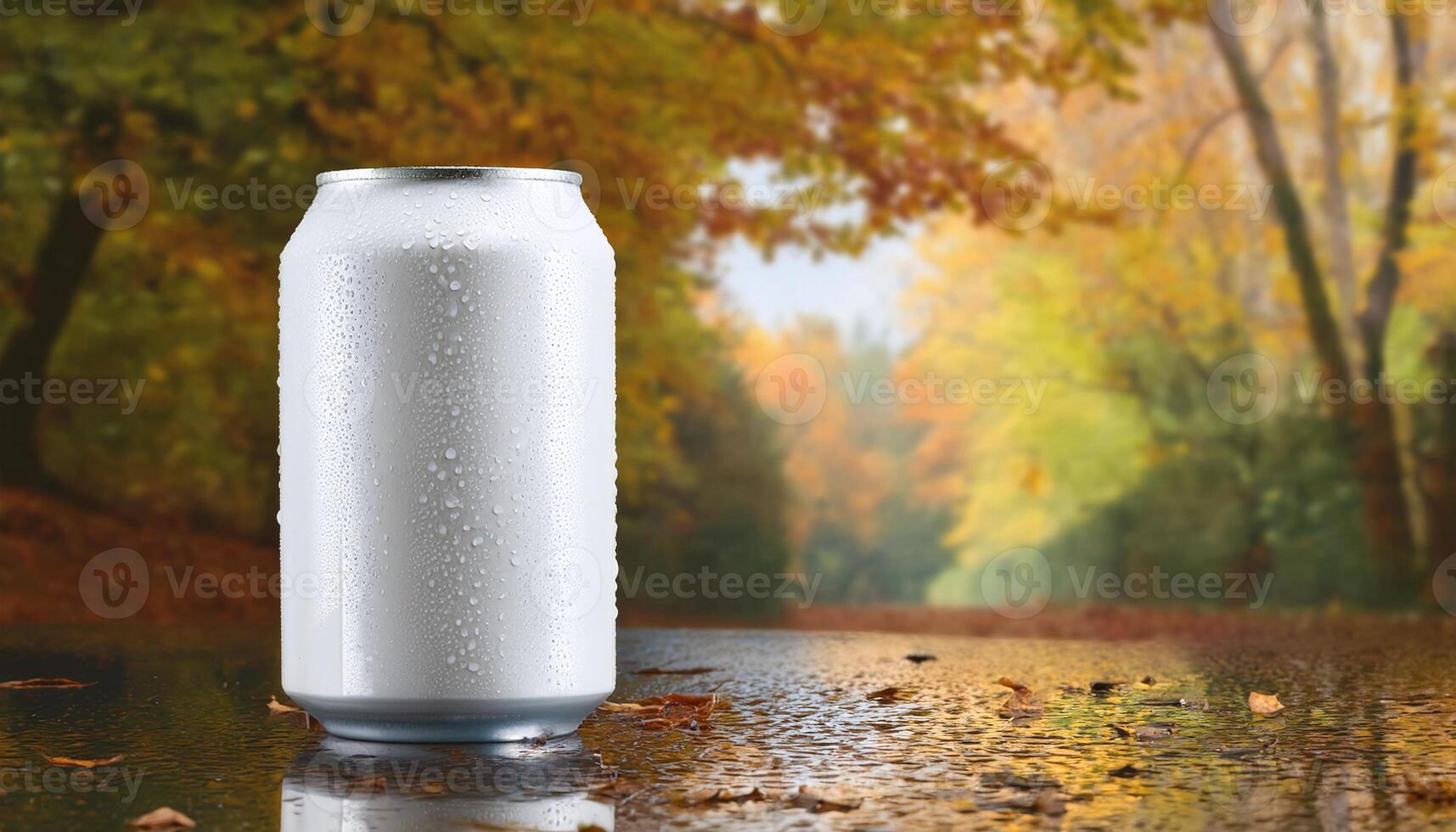 White Soda Can in Autumn Setting photo